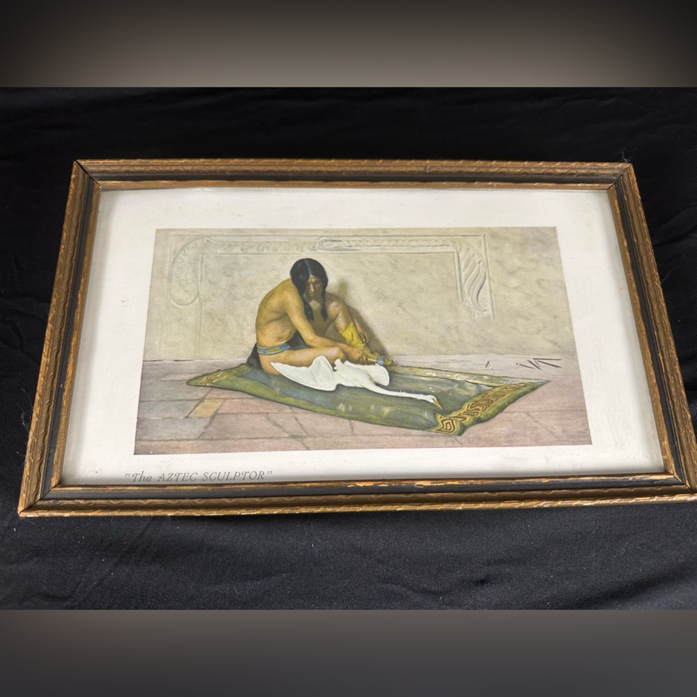 Vintage Southwest Wall Art Framed Native American Figure Earth Tone Neutral Boho